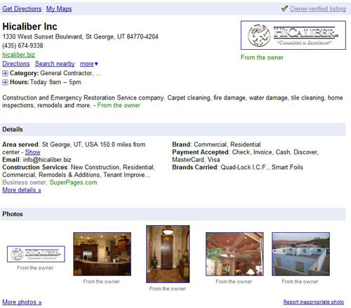 hicaliber inc. google place page screenshot